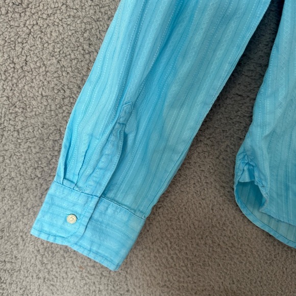 Talbots Button Front Top Women Size 16 Blue Cotton Roll Tab Sleeve Career Casual - Picture 6 of 11